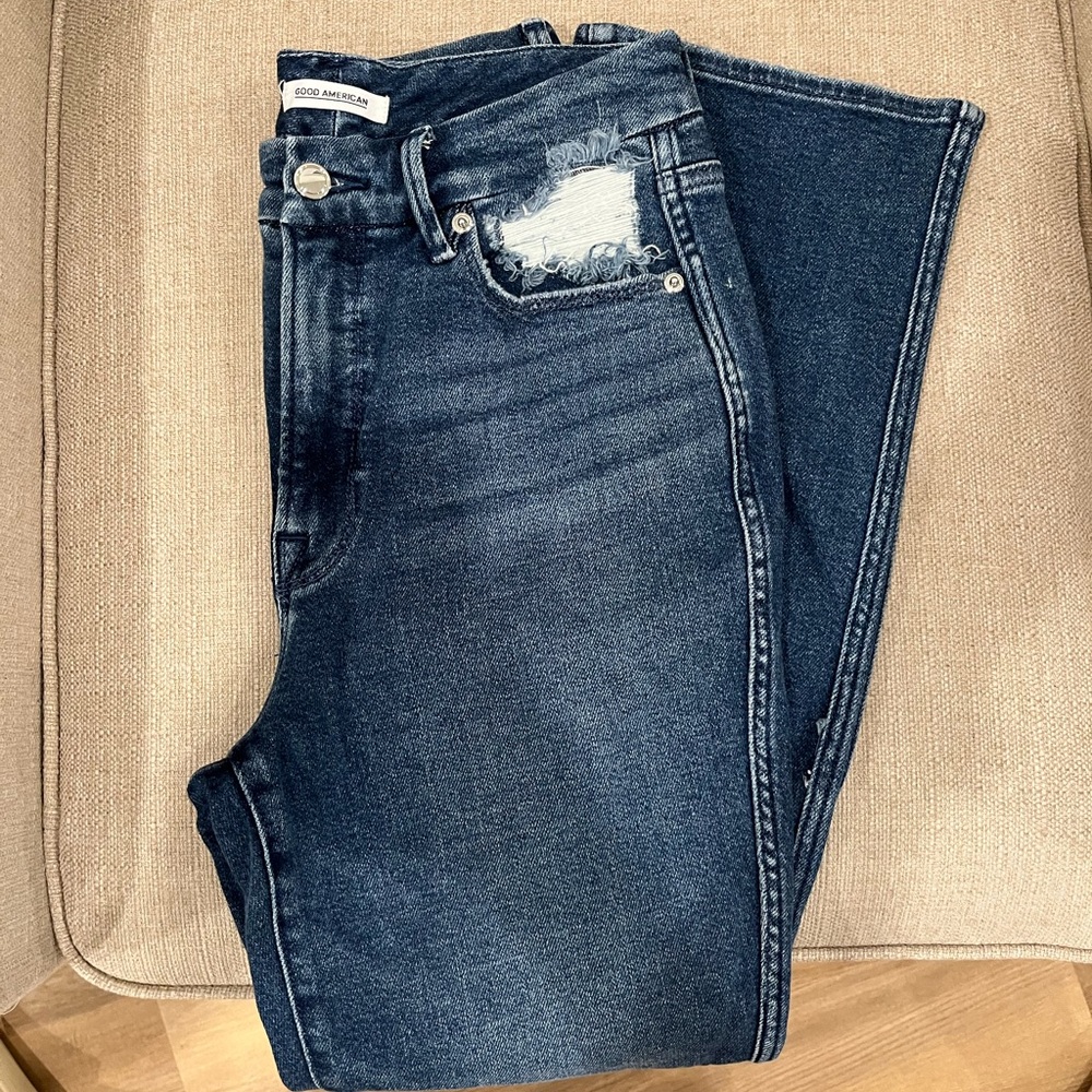 Good American Dark Blue Distressed Jeans